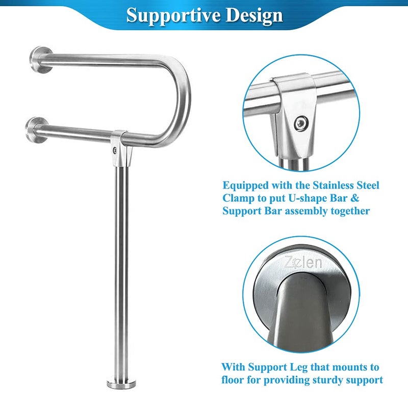 Zelen Handicap Rails Grab Bars Bathroom Toilet Safety Rails Support for Elderly Seniors Handicap Toilet Rails Support Assist Stainless Steel Grab Bars for Bathroom Shower Safety Bars Handrails - Image 4